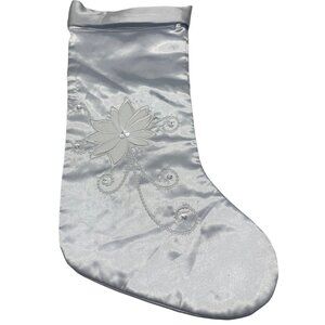 Christmas stocking shine silver embowered embellished floral 18" READ